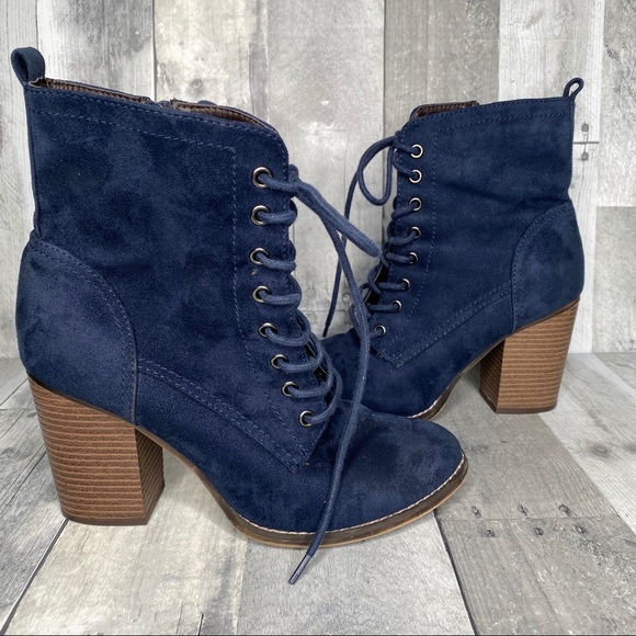 navy blue lace up booties